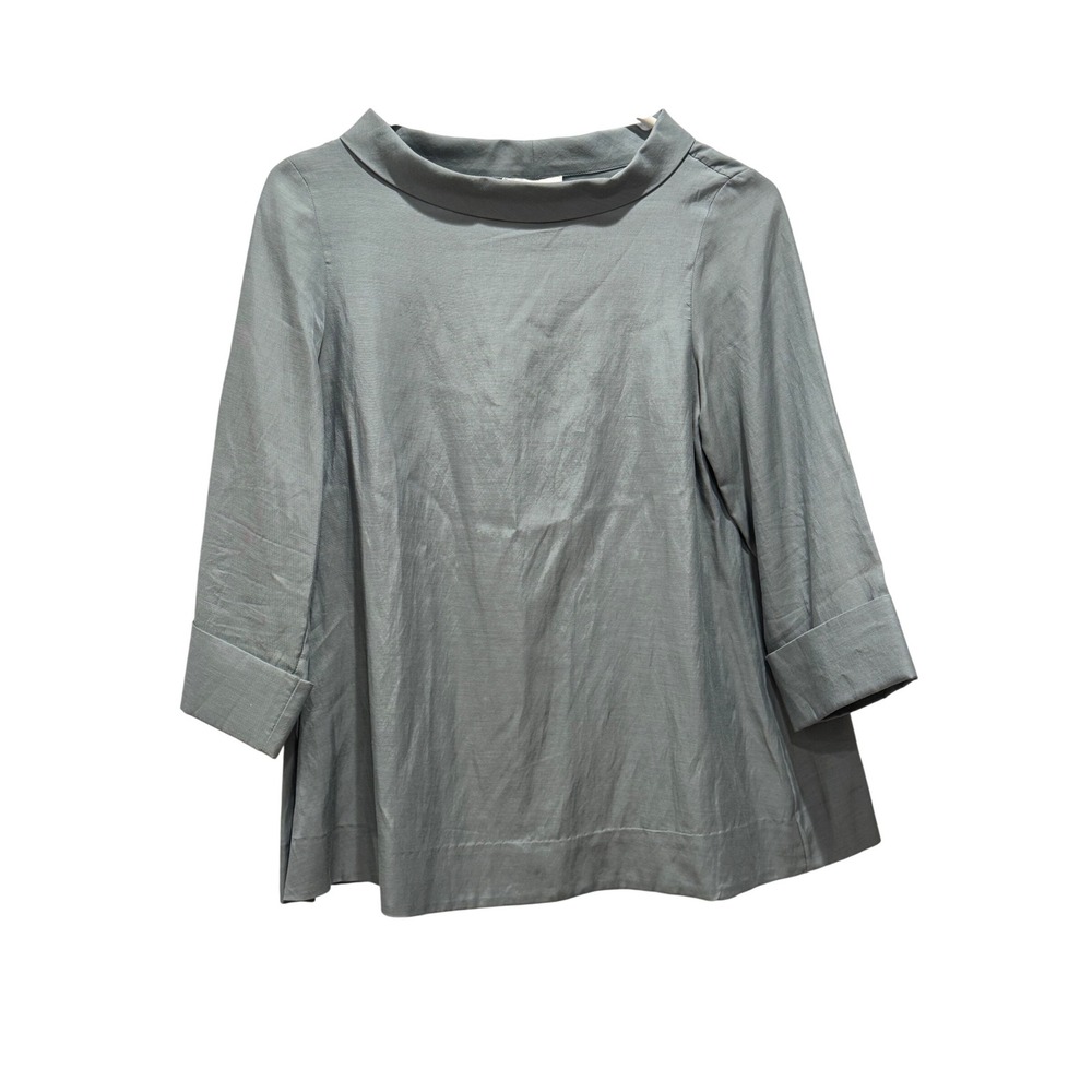 COS Women Light Blue 3/4 Sleeve Boat Mock Neck Top Size 2 Cupro Cotton blend